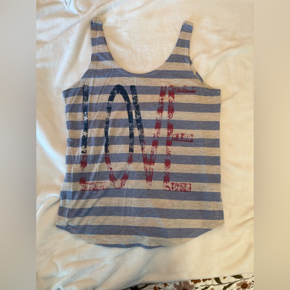 Maurices Blue and Cream Striped Tank Top